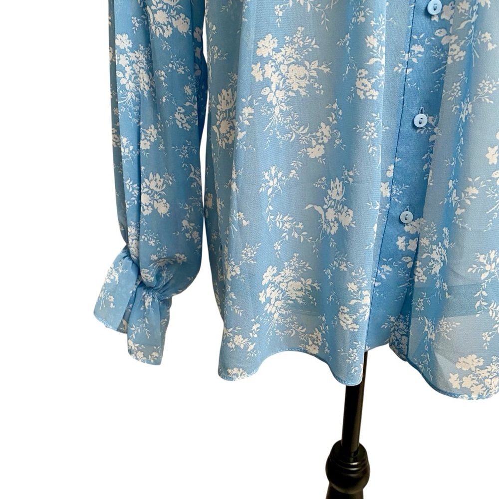 Zara Blue Floral Ruffle Button Front Blouse Size S - Picture 6 of 16